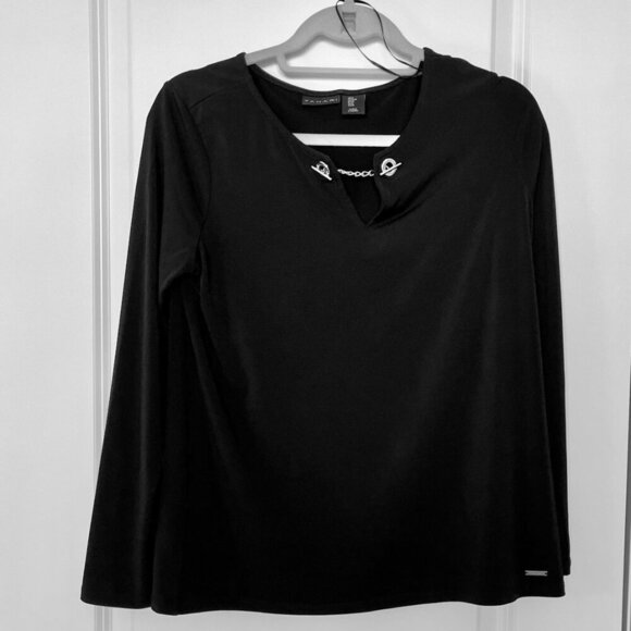 Tahari Black Long Sleeve Top with Silver Detail - Size M - Picture 1 of 9